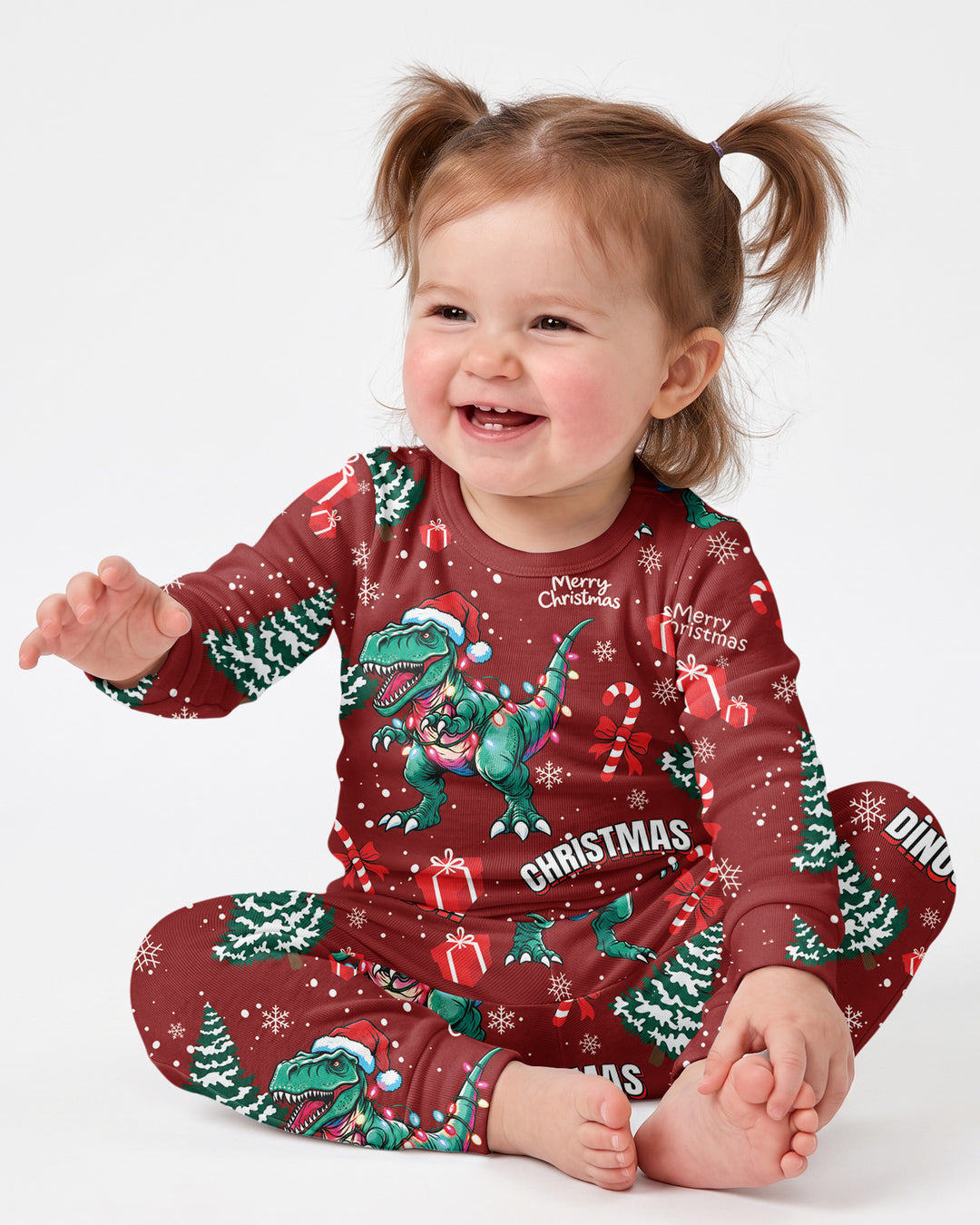 Dinosaur Raw Noel Bamboo Two Piece Long Sleeve Pajama Set