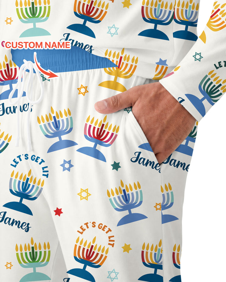 Let's Get Lit Hanukkah Bamboo Men's Pajama Set