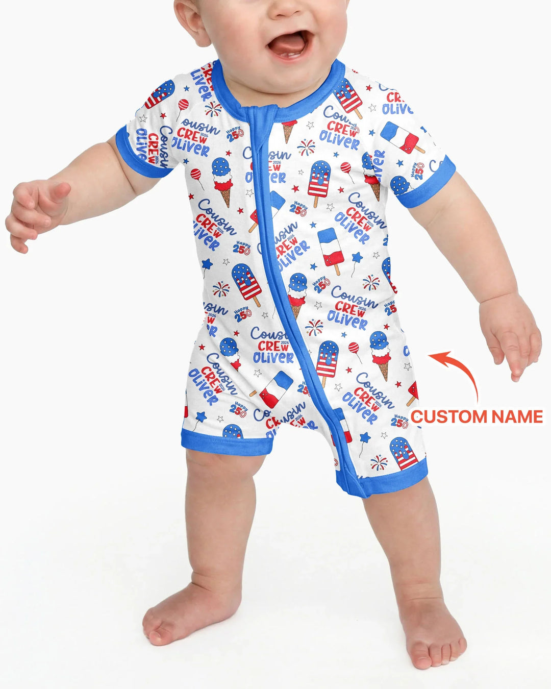 Custom Name 4th of July Cousin Crew Bamboo Shorty Zippy