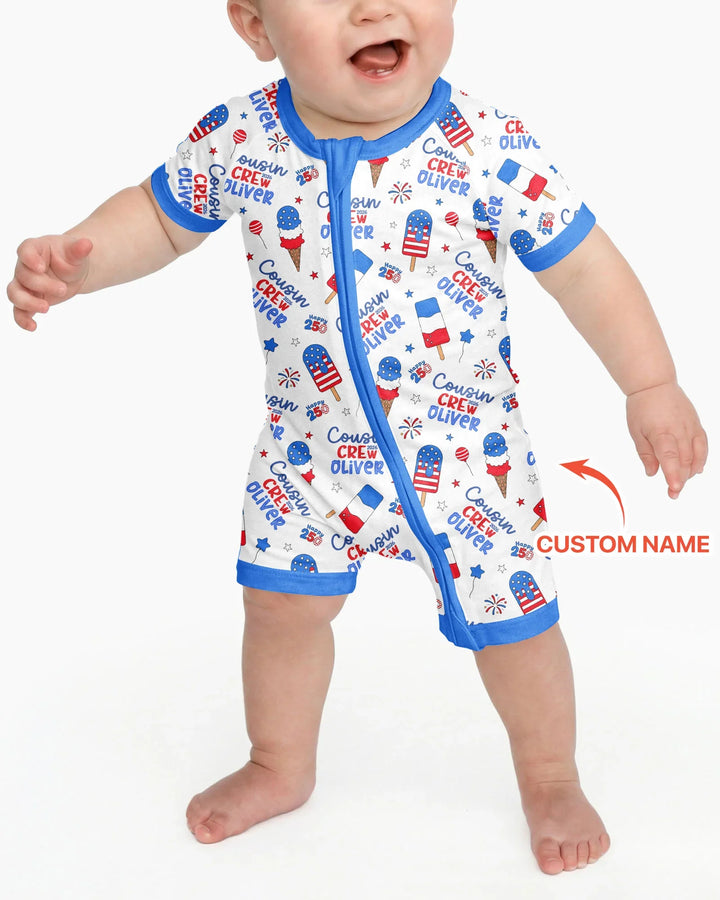 Custom Name 4th of July Cousin Crew Bamboo Shorty Zippy