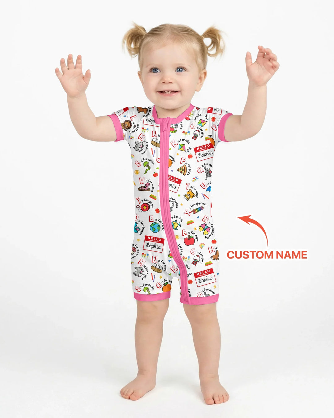 Custom Name Hello School ABCs Bamboo Shorty Zippy