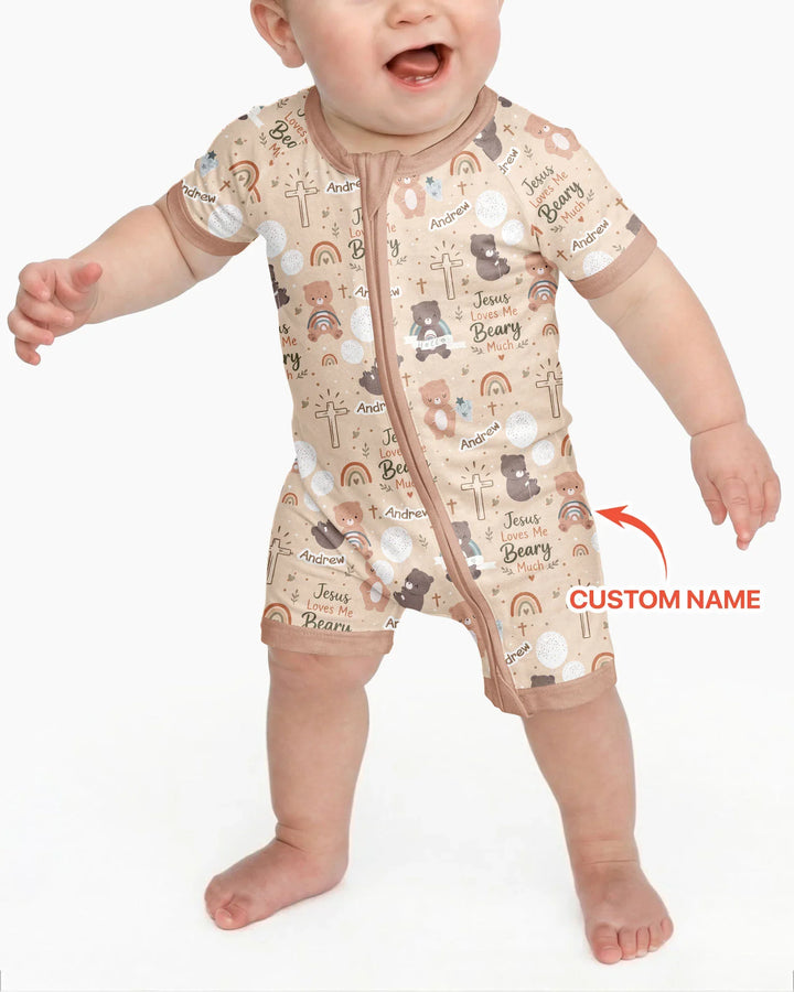 Custom Name Jesus Loves Me Beary Much Bamboo Shorty Zippy