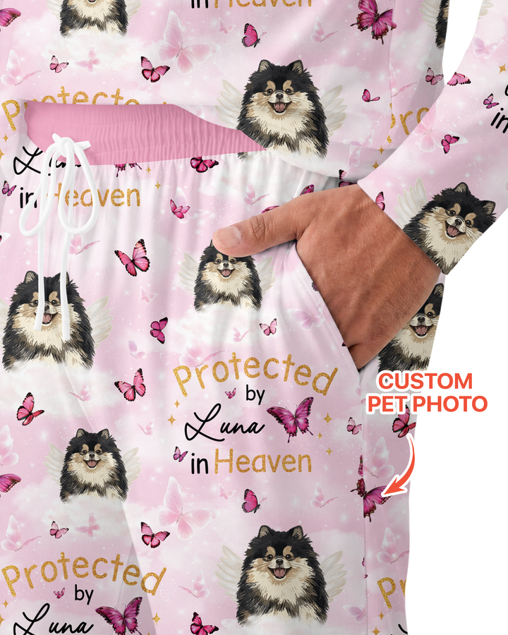 Custom Pet Photo Protected By Heaven Family Bamboo Men's Pajama Set