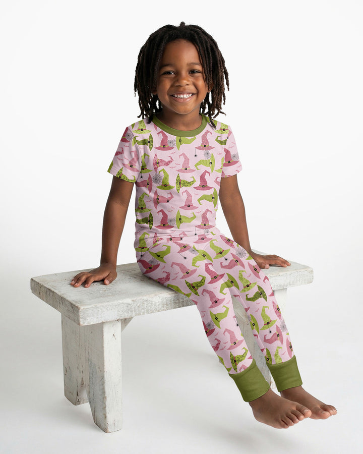 Pink Witch Hat Halloween Bamboo Two Piece Short Sleeve Pajama Set