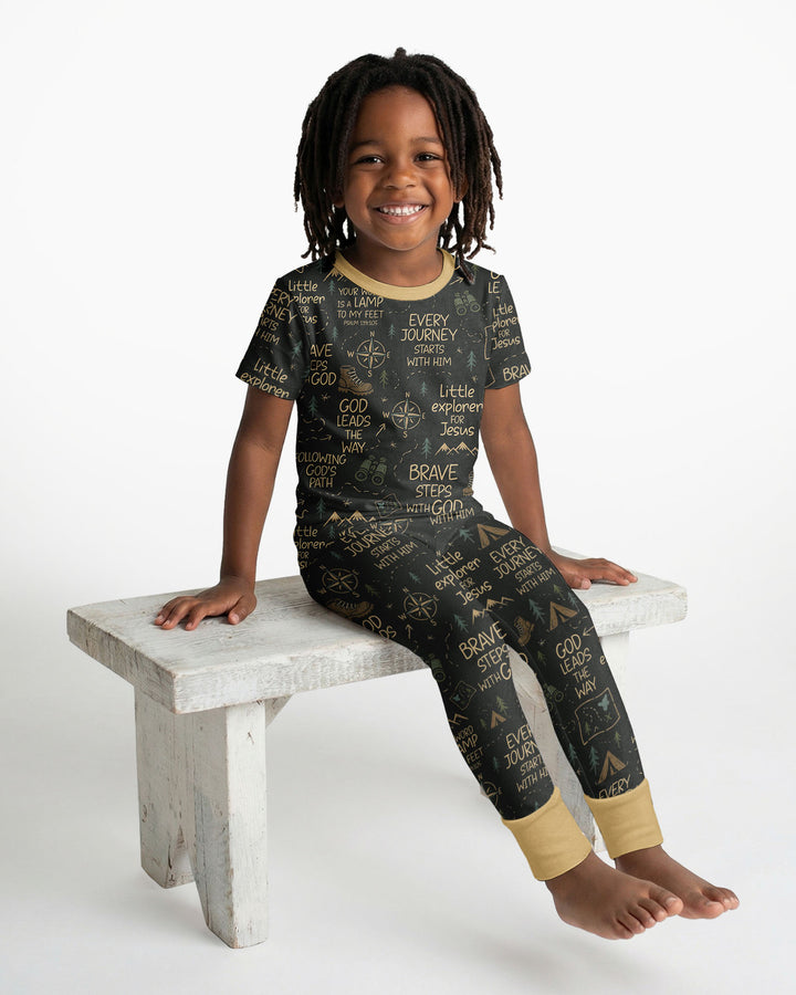 Little Explorer God Leads The Way Bamboo Two Piece Short Sleeve Pajama Set