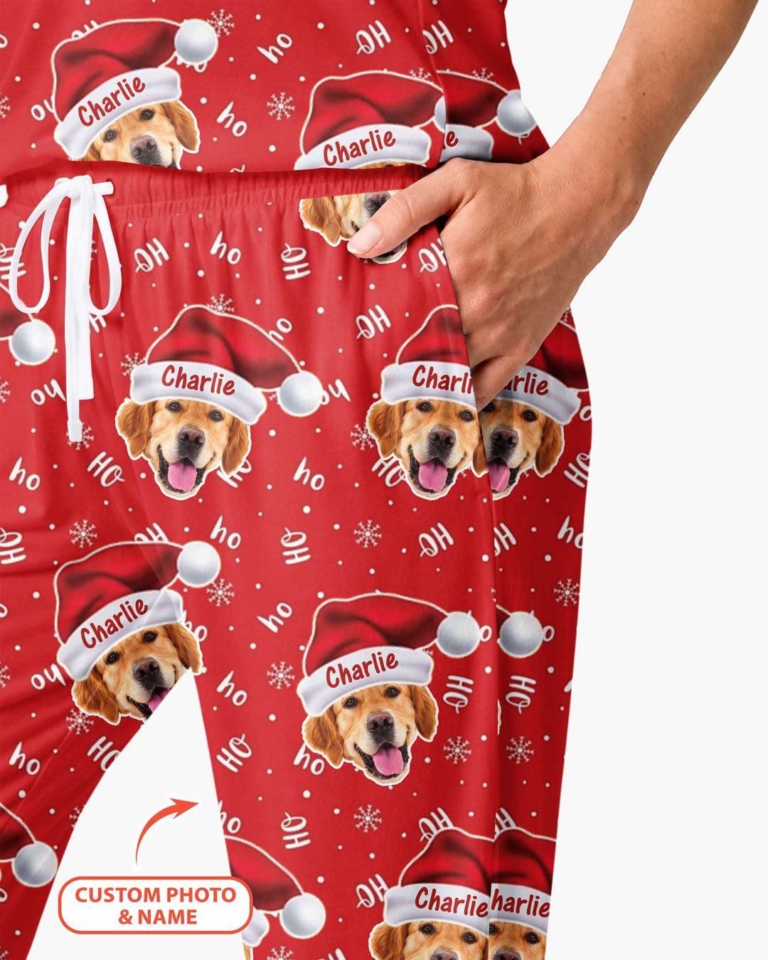 Custom Dog Photo Santa Claus Bamboo Women Pajama Set