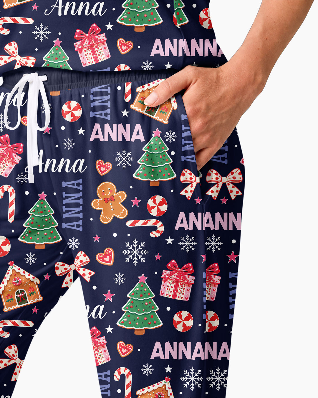 Custom Name Christmas Crew Family Matching Bamboo Women Pajama Set
