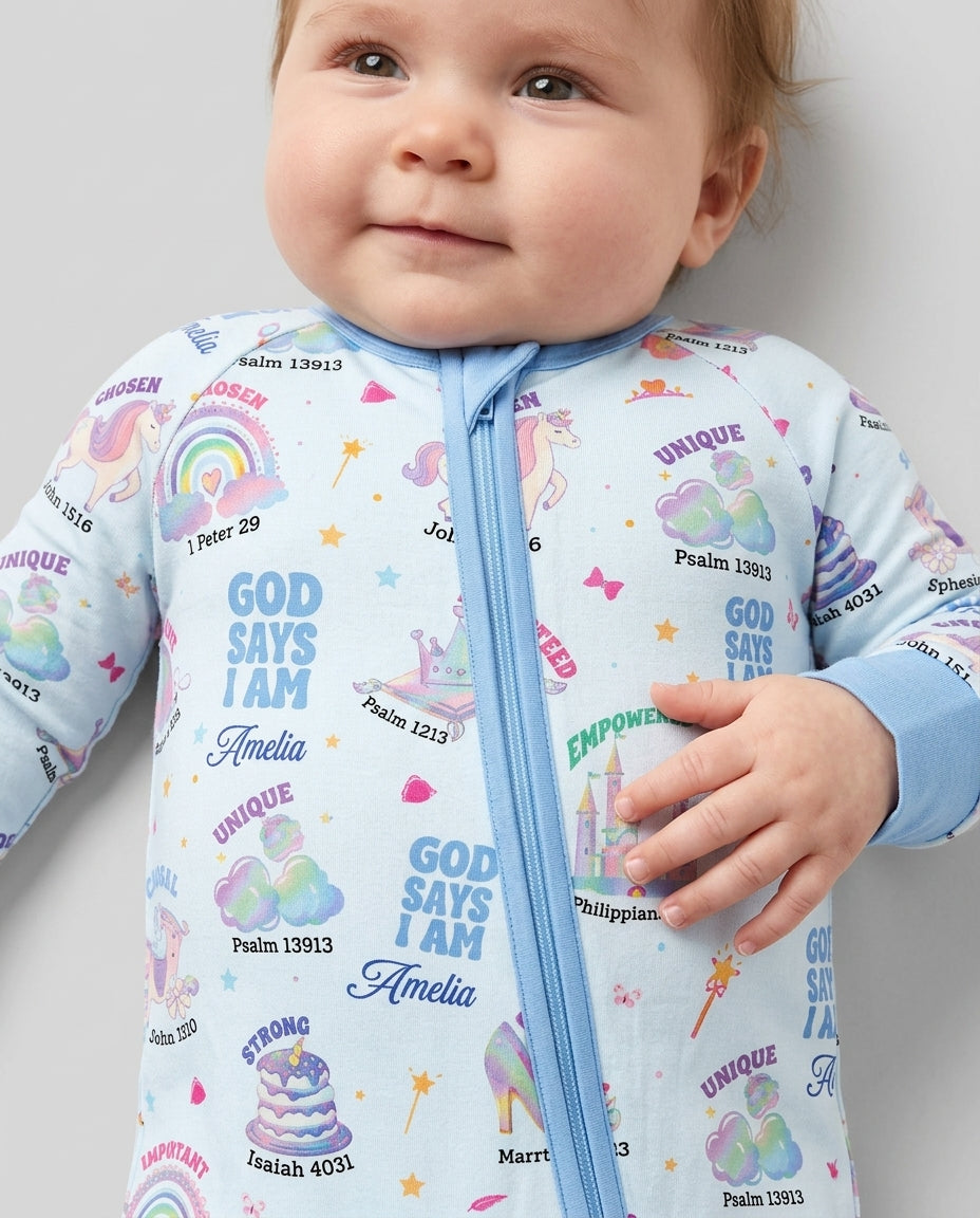 God Says I Am Custom Name - Dreamy Princess Bamboo Convertible Zippy