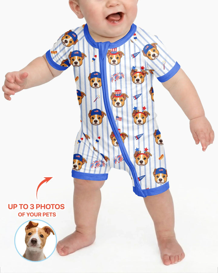 Custom Pet Image 4th of July Family Matching Bamboo Shorty Zippy