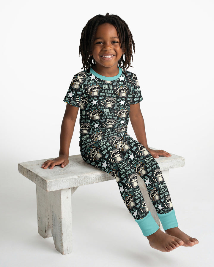 Bruh We're Back Raccoon Bamboo Two Piece Short Sleeve Pajama Set