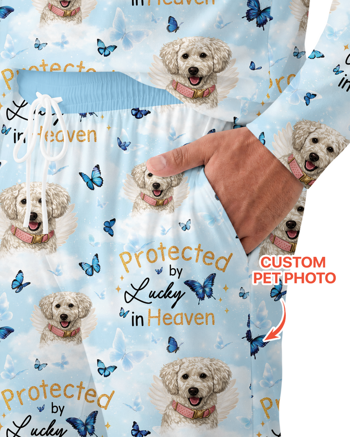 Custom Pet Photo Protected By Heaven Family Bamboo Men's Pajama Set