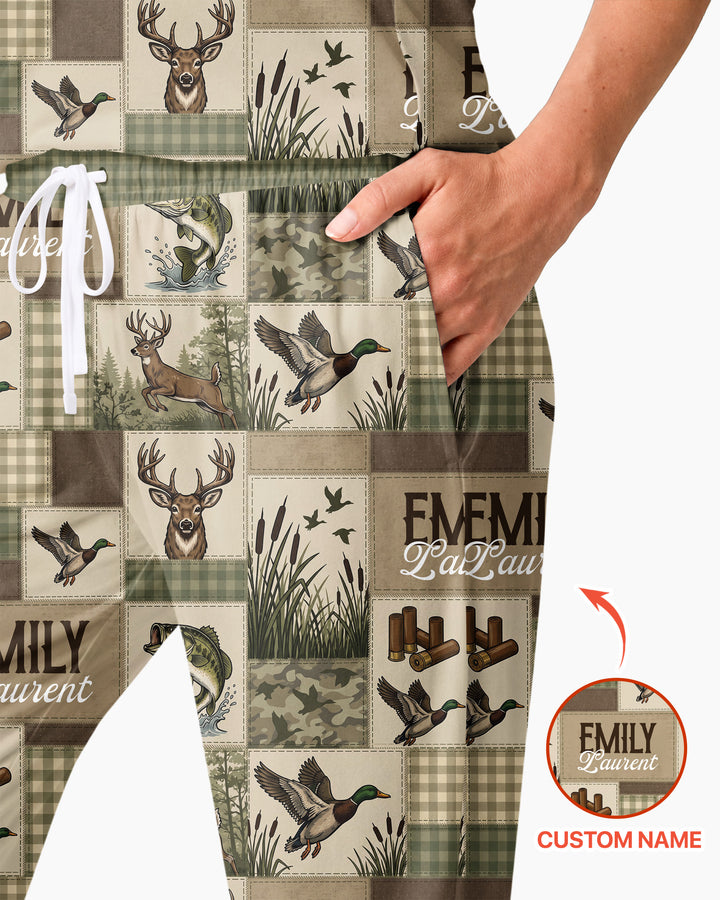 Personalized Hunting Patchwork Bamboo Women Pajama Set