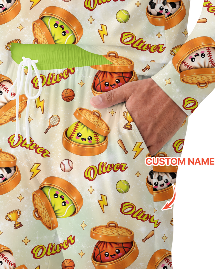 Custom Name Sports Dumpling Bamboo Men's Pajama Set