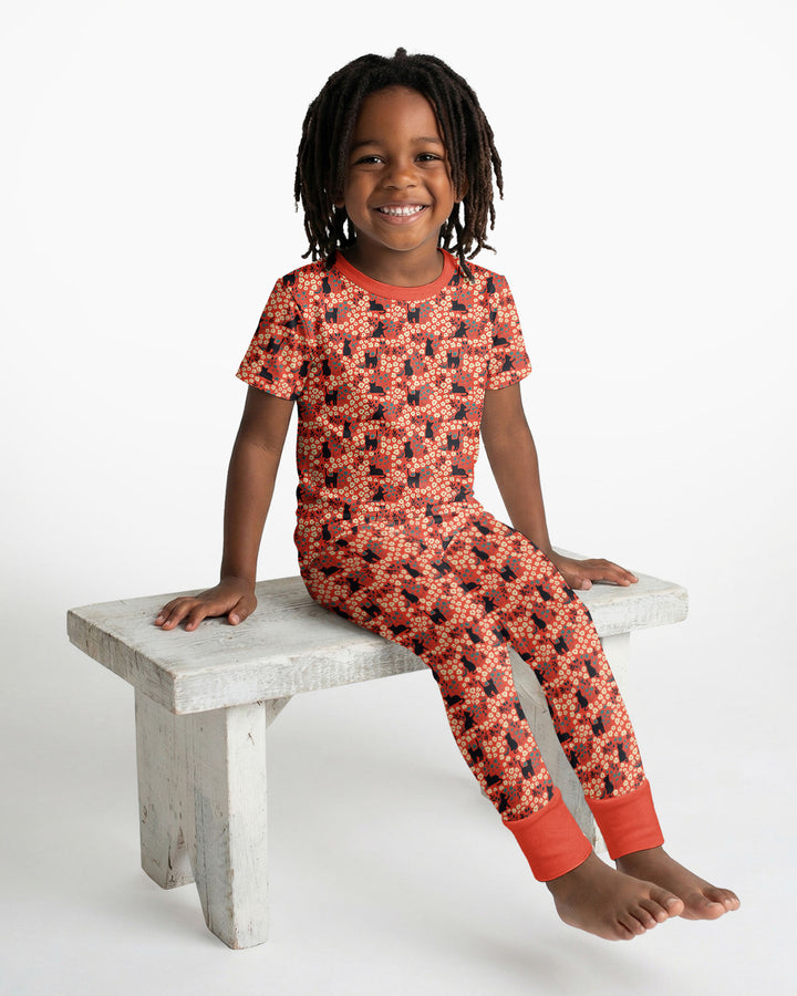 Black Cat Ditsy Bamboo Two Piece Short Sleeve Pajama Set