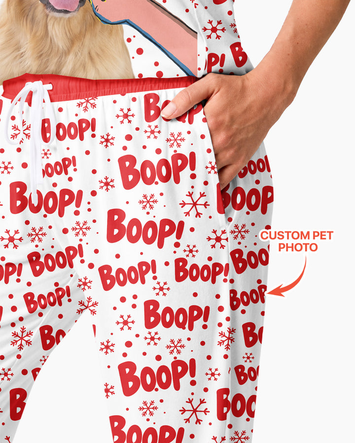 Custom Pet Photo Funny Christmas Boop Bamboo Women Pajama Set