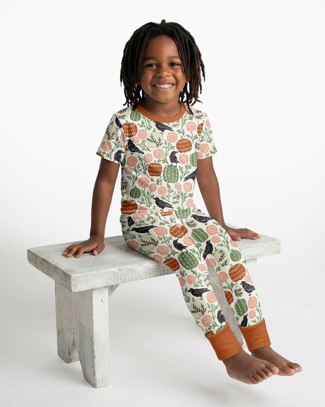 Country Crows with Mums and Pumpkins Bamboo Two Piece Short Sleeve Pajama Set