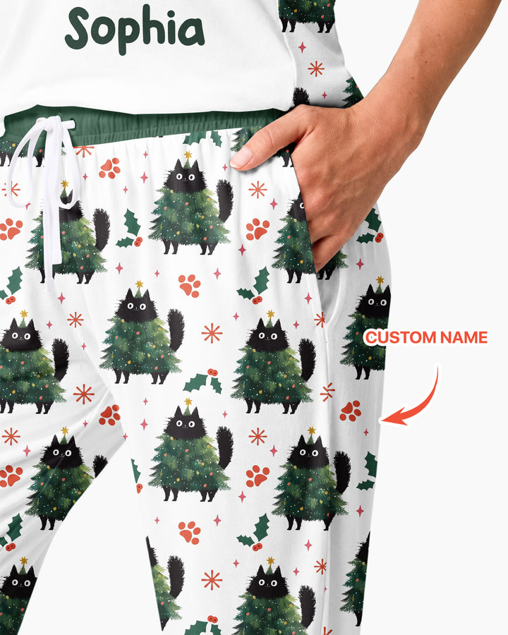 Custom Name Black Cat Christmas Bamboo Women Pajama Set