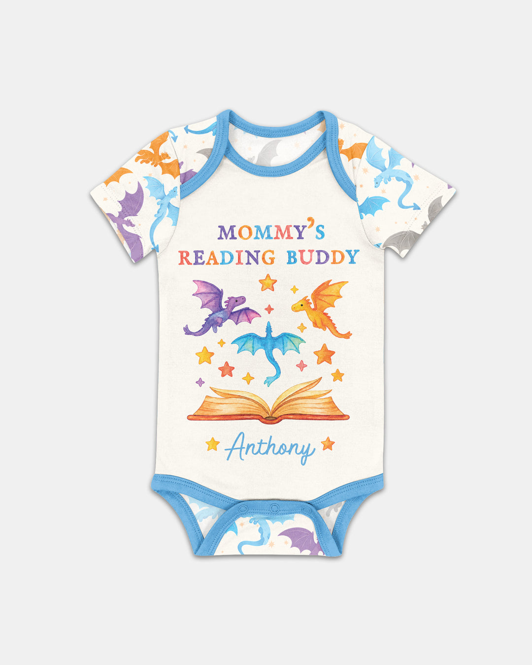 Custom Name Dragon Reading Buddy Bamboo Bodysuit