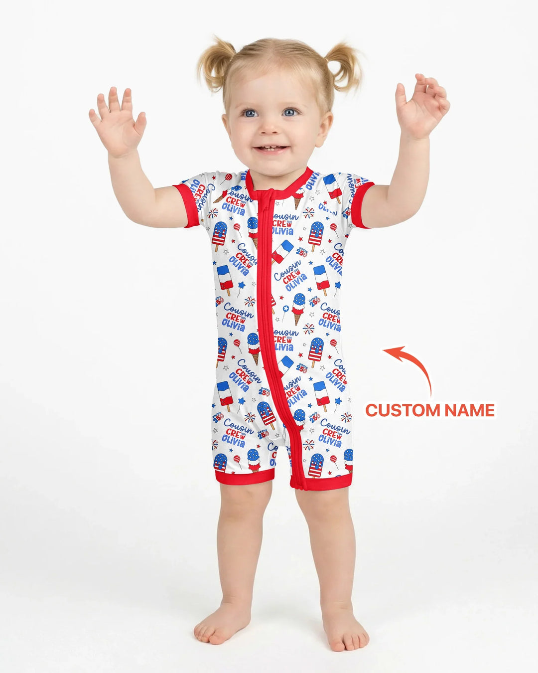 Custom Name 4th of July Cousin Crew Bamboo Shorty Zippy