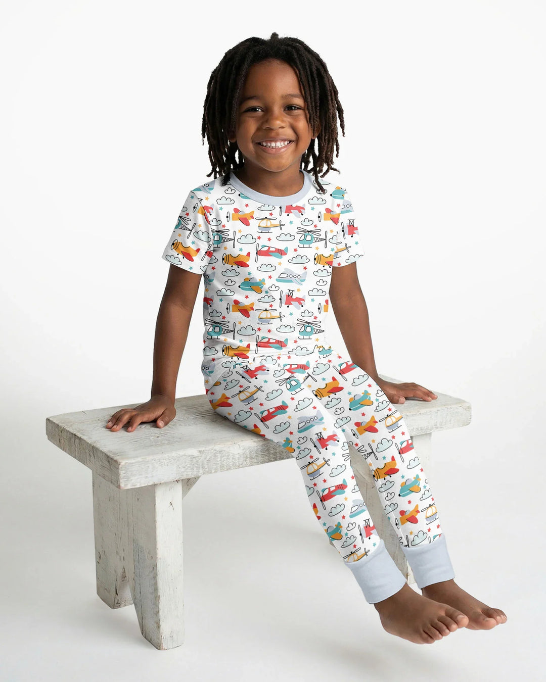 Airplanes And Helicopters Bamboo Two Piece Short Sleeve Pajama Set