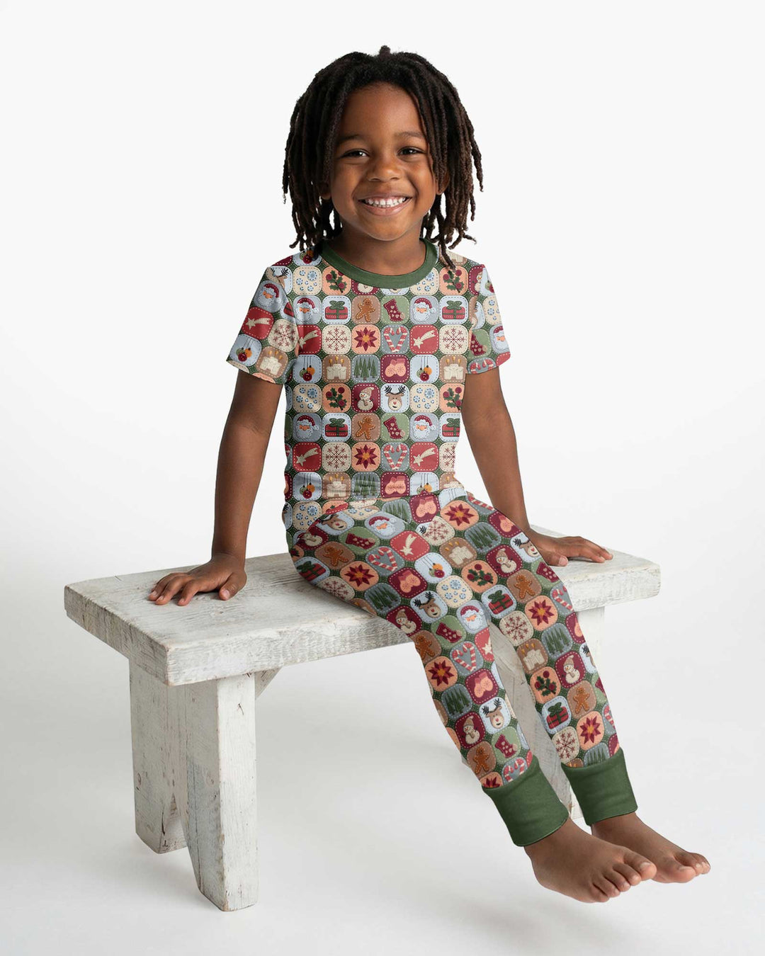 Christmas Felt Patchwork Bamboo Two Piece Short Sleeve Pajama Set
