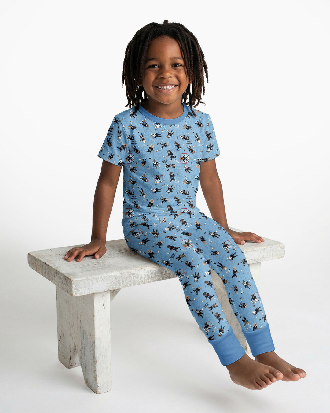 Hockey Dogs - Blue and Black Bamboo Two Piece Short Sleeve Pajama Set