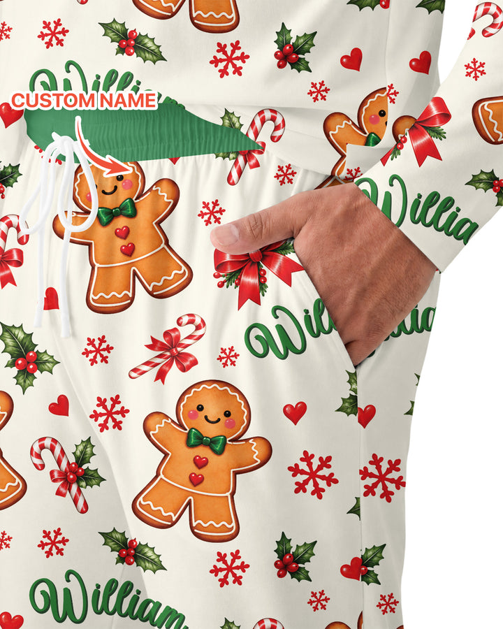 Custom Name Gingerbread Bamboo Men's Pajama Set