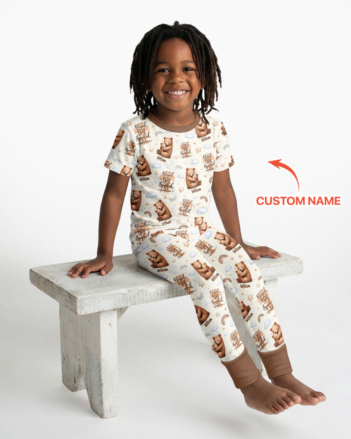 Custom Name Blessed By God Spoiled By Grandma Bamboo Two Piece Short Sleeve Pajama Set