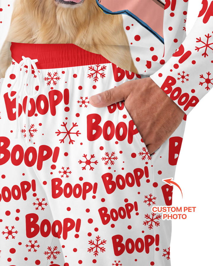 Custom Pet Photo Funny Christmas Boop Bamboo Men's Pajama Set