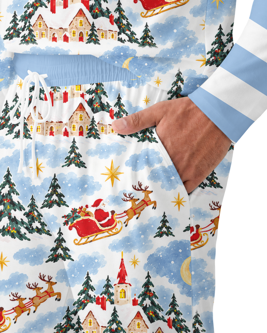 Whimsical Santa's Winter Village Bamboo Men's Pajama Set
