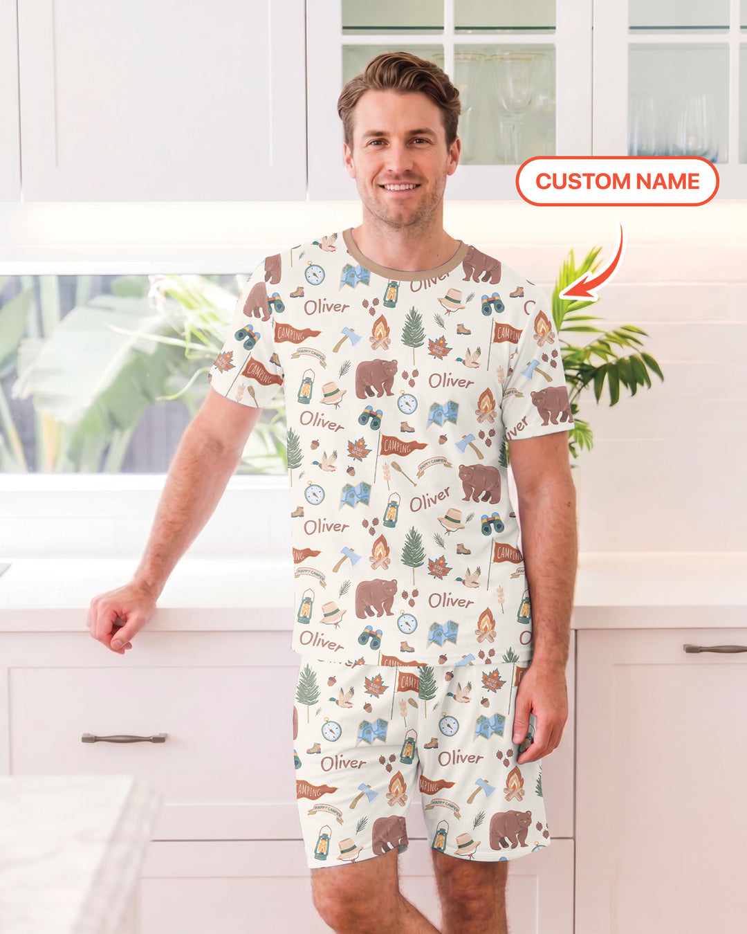 Custom Name Adventure Outdoors Bamboo Men Short Sleeve Short Pajama Set