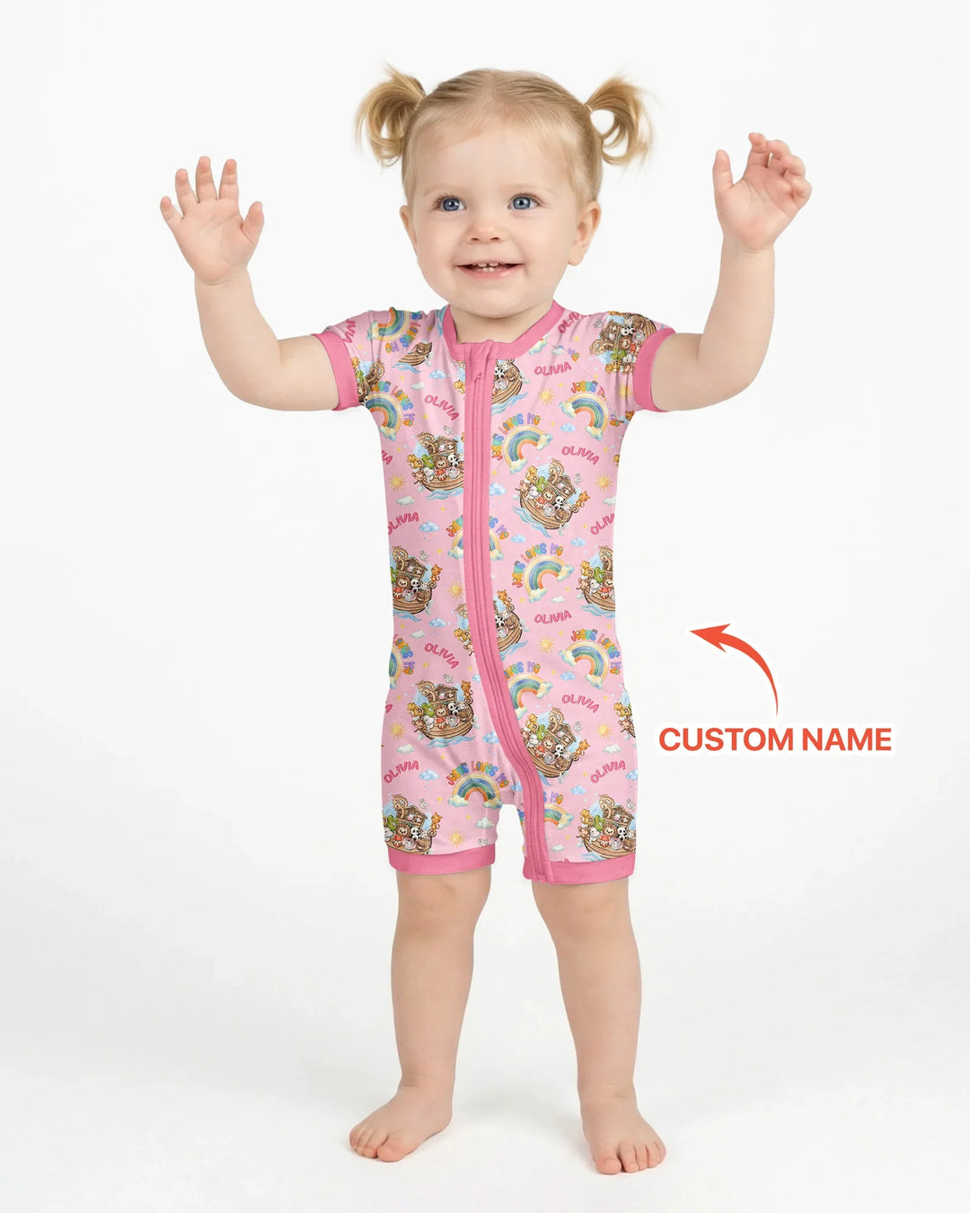 Custom Name Jesus Loves Me Noah's Ark Bamboo Shorty Zippy