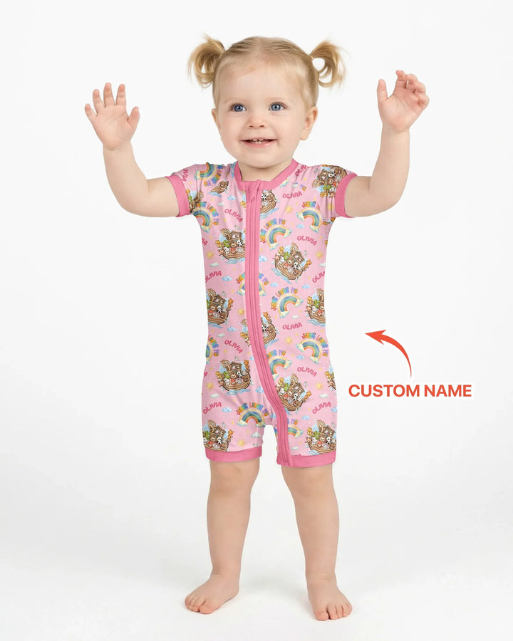Custom Name Jesus Loves Me Noah's Ark Bamboo Shorty Zippy