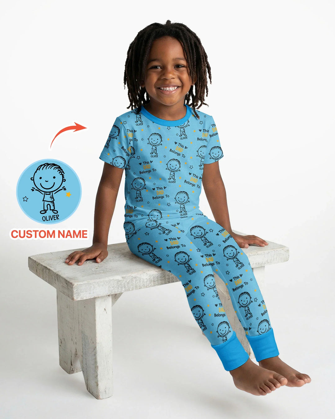 Custom Name This Dad Belongs To Doodle Bamboo Two Piece Short Sleeve Pajama Set