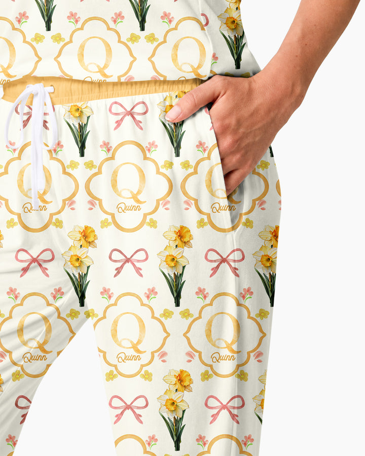 Personalized Birth Flower Mommy And Me Matching Bamboo Women Pajama Set