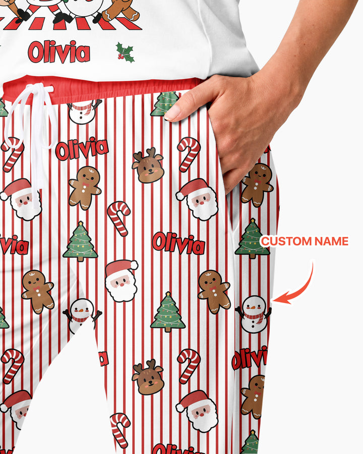 Custom Name Funny Christmas Crossing Bamboo Women Pajama Set