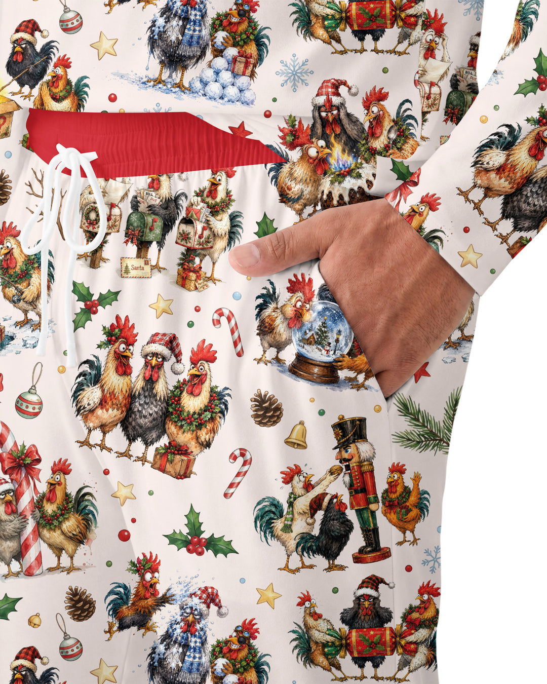 Funny Roosters On Christmas Bamboo Men's Pajama Set