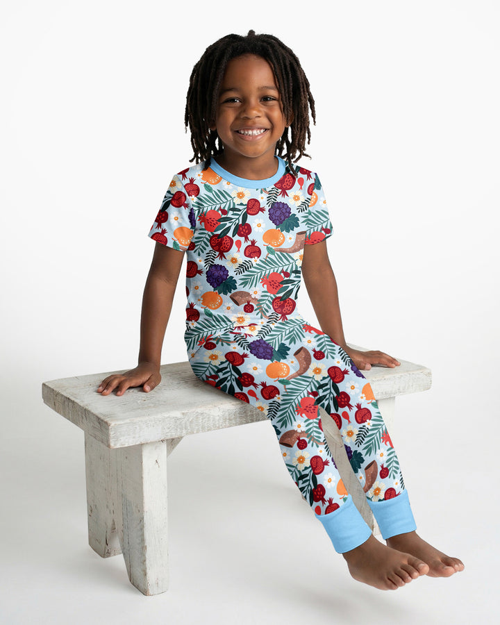 Pomegranate Blessings Night Family Matching Bamboo Two Piece Short Sleeve Pajama Set