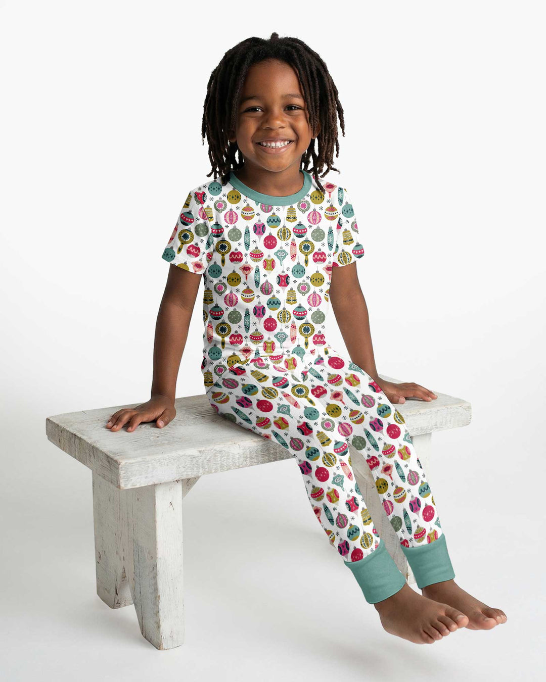 Tiny Christmas Ornaments   Bamboo Two Piece Short Sleeve Pajama Set