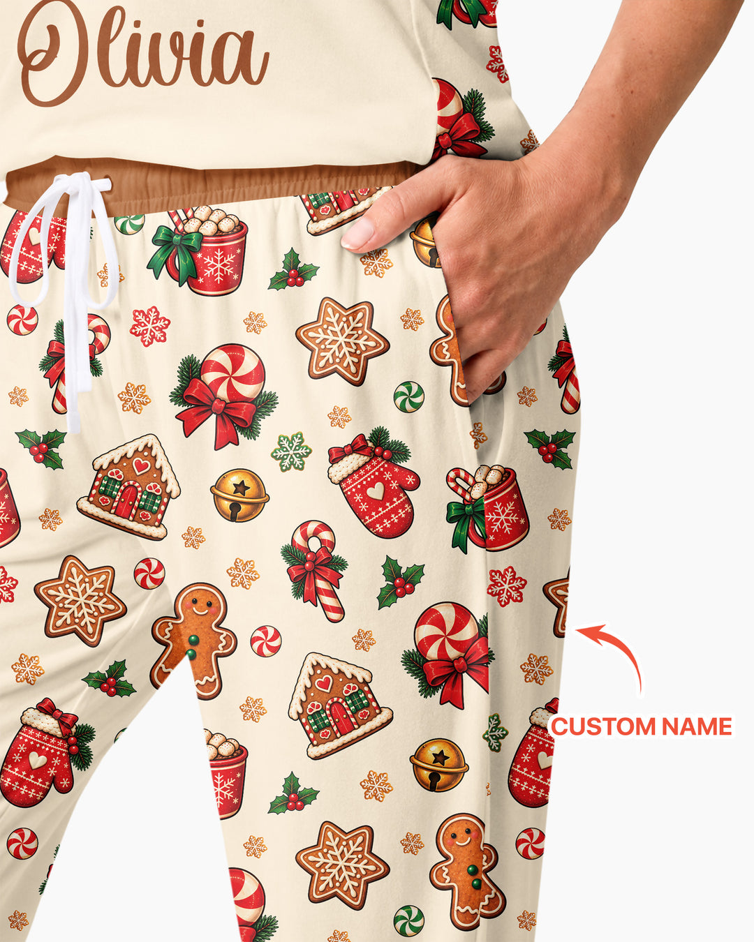 Custom Name Gingerbread The Bow Bamboo Women Pajama Set