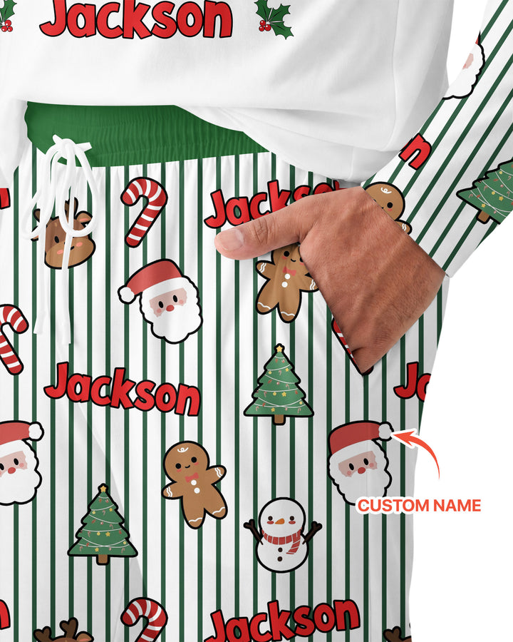 Custom Name Funny Christmas Crossing Bamboo Men's Pajama Set