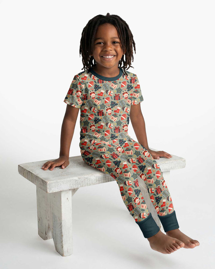 Christmas Ornaments Bamboo Two Piece Short Sleeve Pajama Set