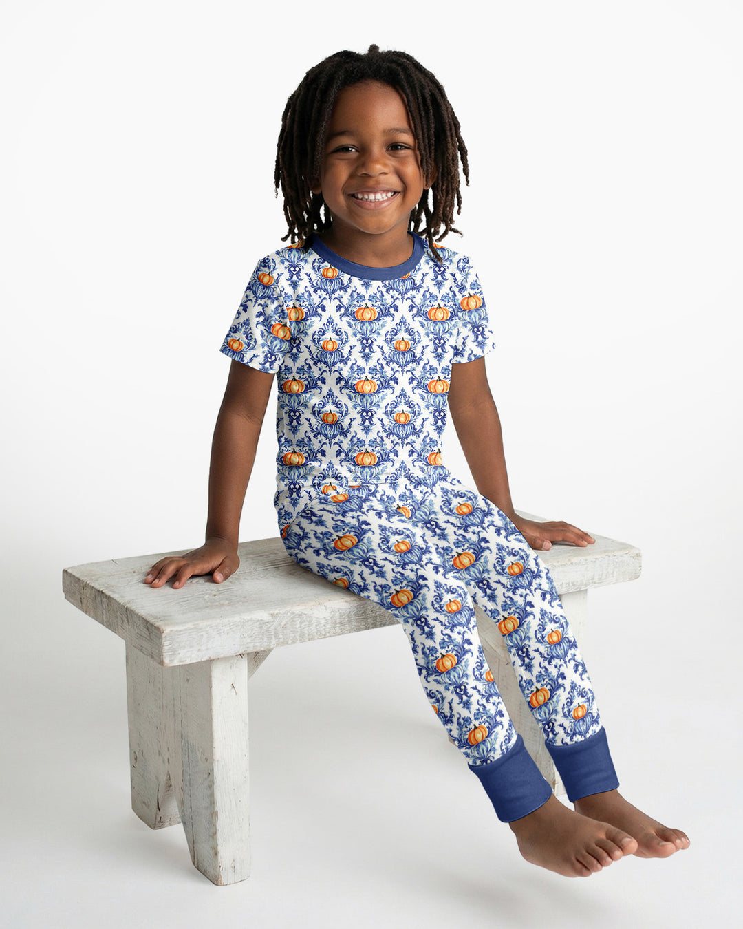 Pumpkin Toile Family Matching Bamboo Two Piece Short Sleeve Pajama Set