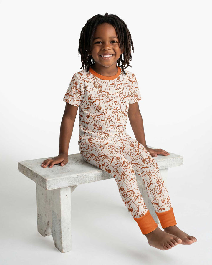 Boo Trick or Treat Ghosts Halloween Bamboo Two Piece Short Sleeve Pajama Set