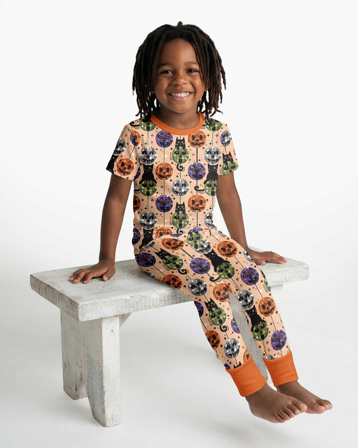Groovy Halloween Disco Cat Bamboo Two Piece Short Sleeve Pajama Set