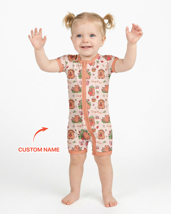 Custom Name Capybara Strawberry Bamboo Shorty Zippy