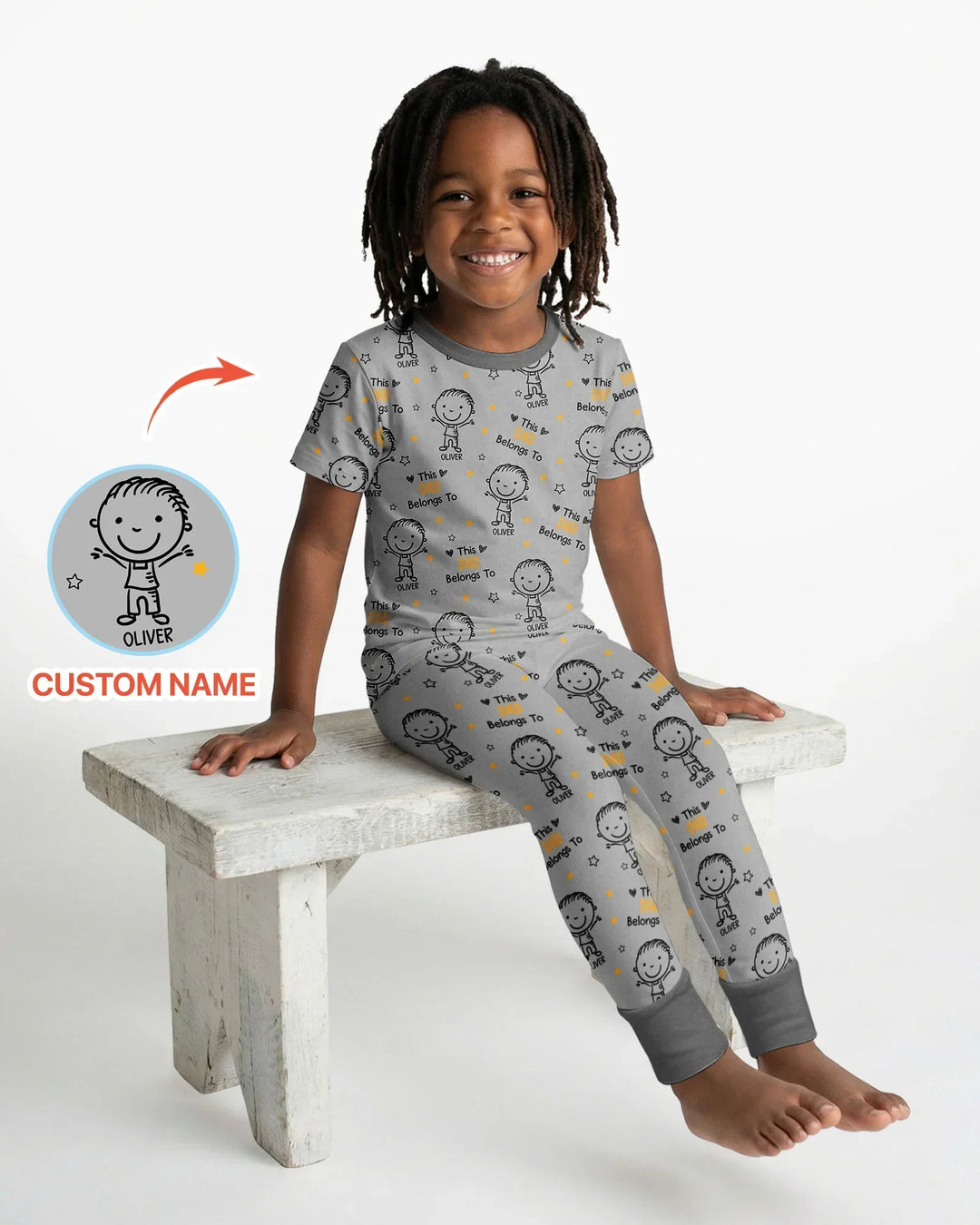 Custom Name This Dad Belongs To Doodle Bamboo Two Piece Short Sleeve Pajama Set