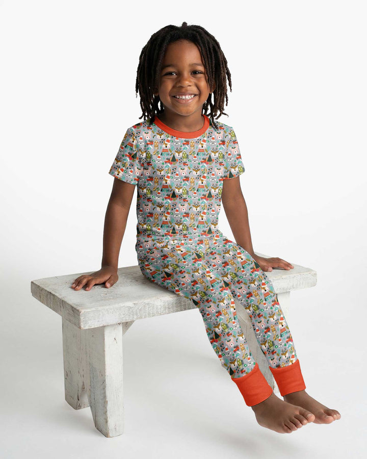 Christmas Woodland Deer Fox Bear Bamboo Two Piece Short Sleeve Pajama Set