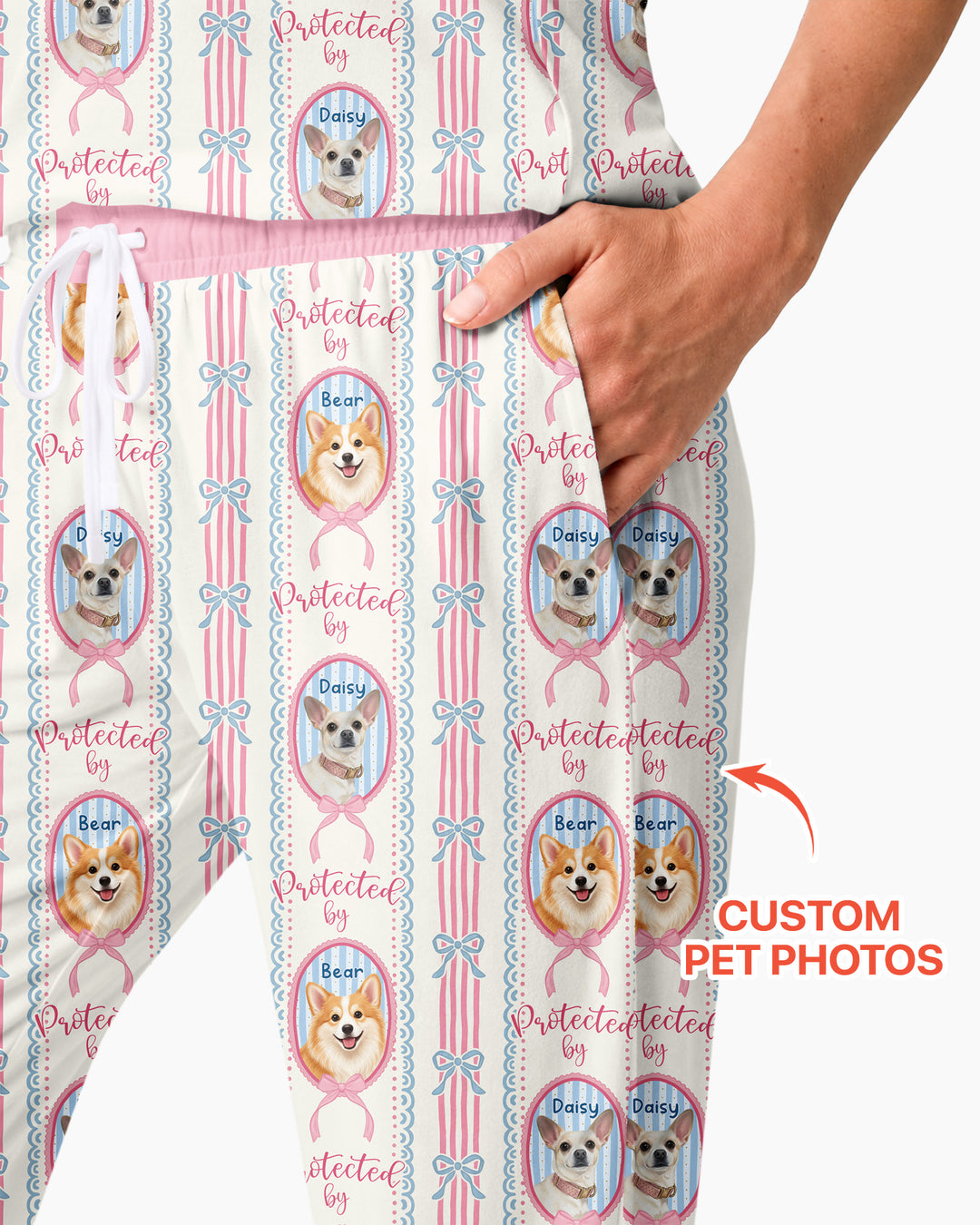 Custom Coquette Pet Photo Little Protector Bamboo Women Pajama Set