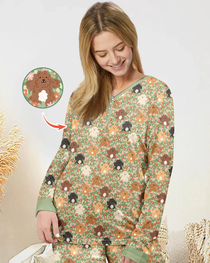 Welpen-Garten-Familien-Pyjama-Set aus Bambus für Damen